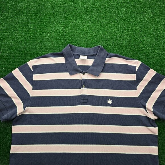 Brooks Brothers Polo Shirt Mens 2XL Blue Striped Short Sleeve Slim Fit Preppy - Picture 2 of 6